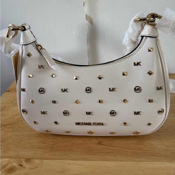 Michael Kors Handbags - Michael Kors White and Gold Shoulder Bag with Studded Design